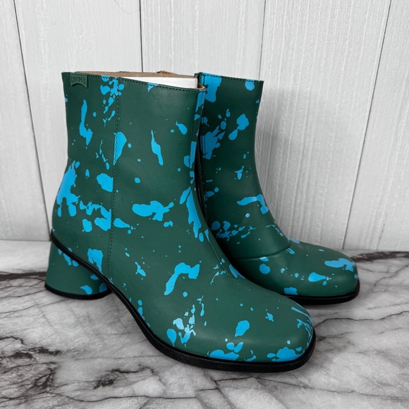 CAMPER Kiara Green and blue printed leather ankle boots - Picture 2 of 12